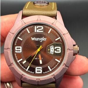 Wrangler WRW5001-5BR Men’s Purple Dial Watch Olive Brown Leather Strap NIBWT
